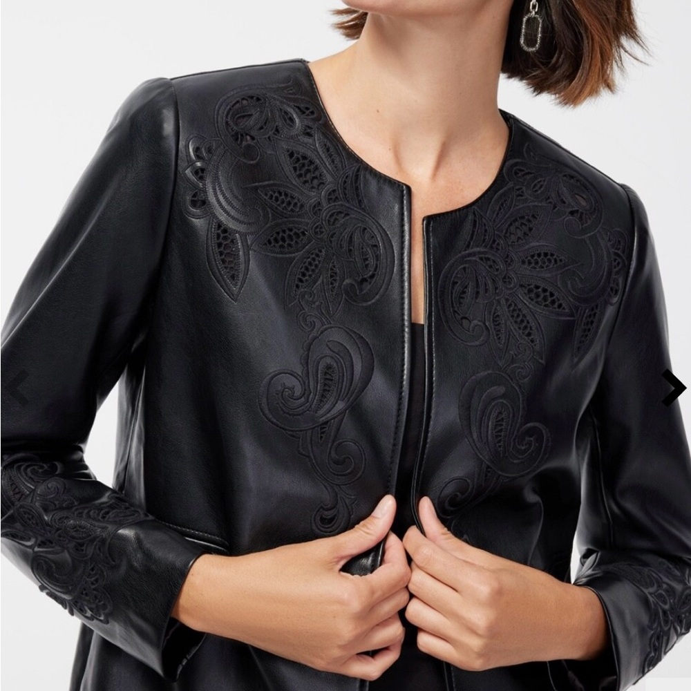 ➿ Chico's Black Faux Leather Topper with Floral Embossing ➿